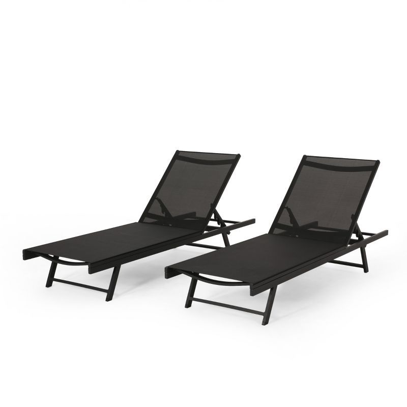 Black and Dark Gray Aluminum Mesh Armless Chaise Lounge Set