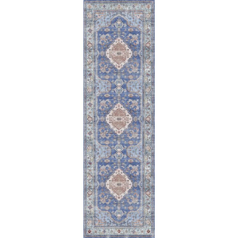 Blue Persian Medallion Non-Slip Runner Rug 2 ft 3 in x 7 ft 6 in