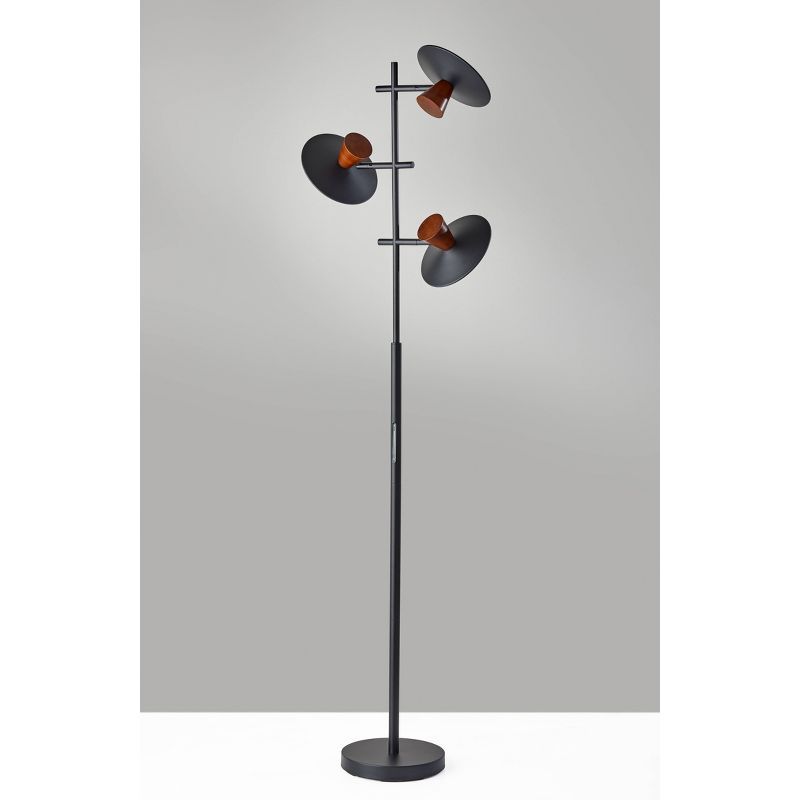 Adjustable Black and Walnut Wood LED Floor Lamp with Smart Switch