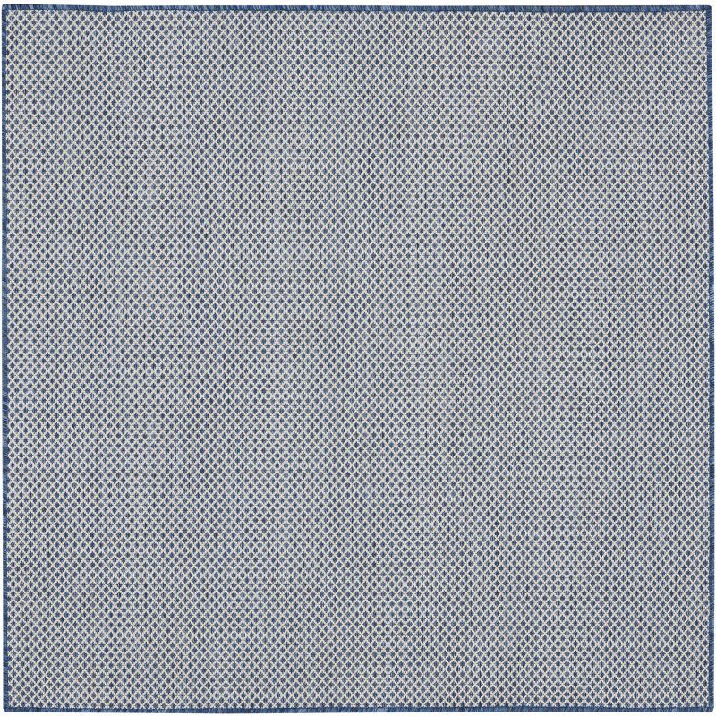 Ivory Blue Geometric 4' Square Synthetic Area Rug