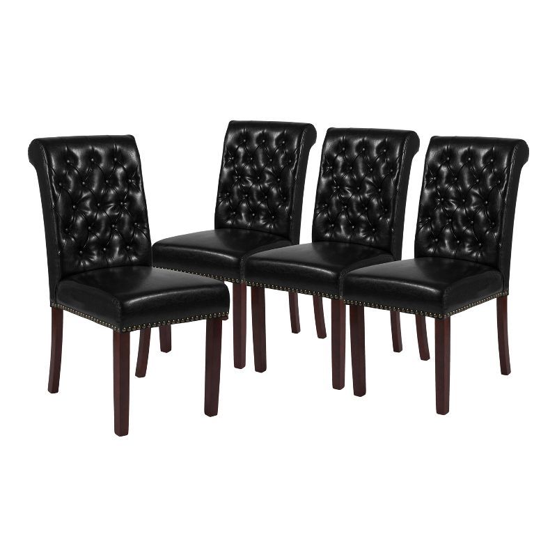 Elegant Black Faux Leather Parsons Side Chair with Walnut Legs - Set of 4