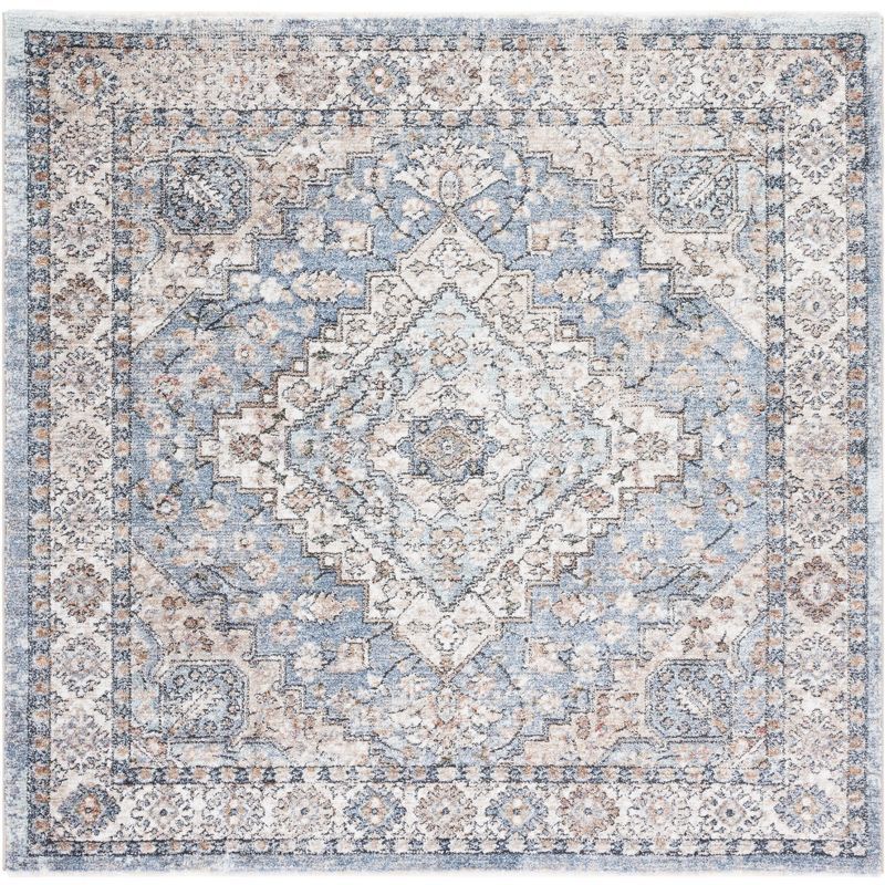 Modern Elegance 5' Square Blue & Grey Synthetic Area Rug