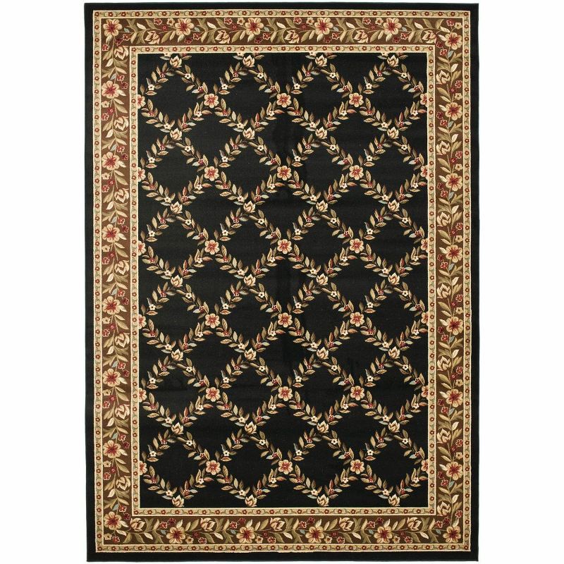 Lyndhurst Black and Brown Floral Border Area Rug