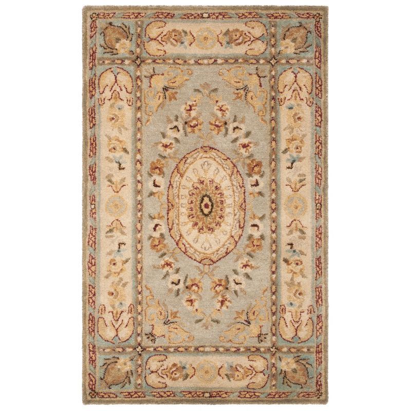 Hand-Tufted Peshawar Reproduction Wool Rug in Light Blue/Ivory, 3' x 5'