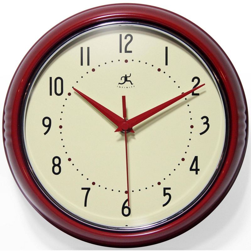 9.5" Retro Red Metal Wall Clock with Off-White Face