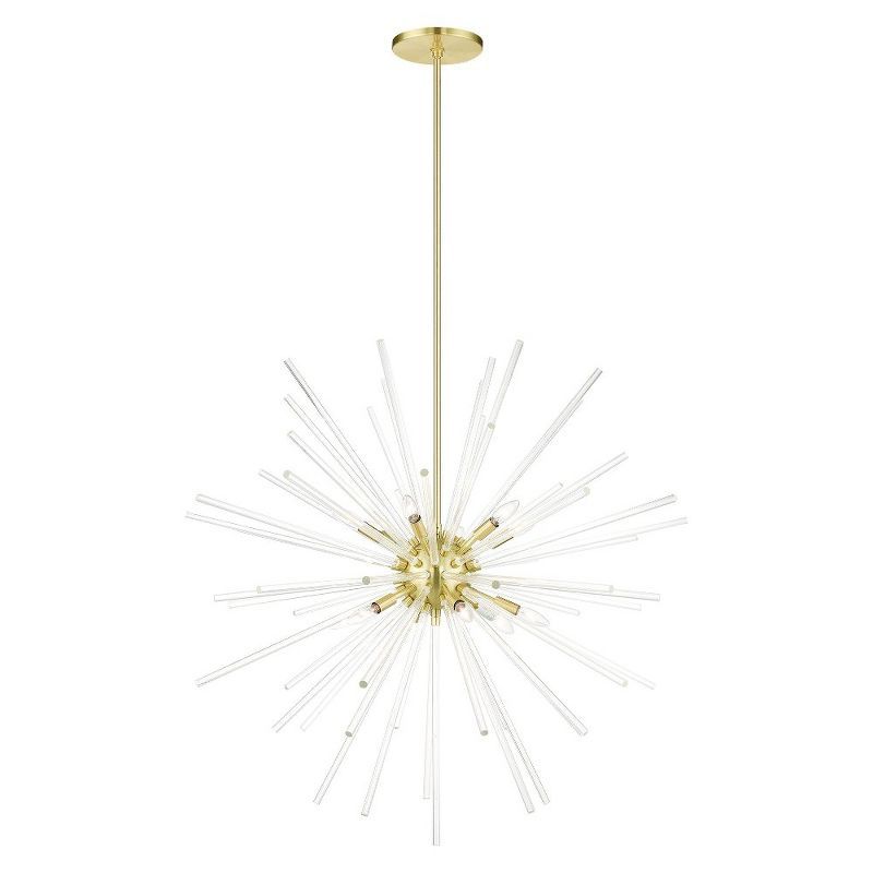 Satin Brass Elegance 12-Light Chandelier with Clear Crystal Rods