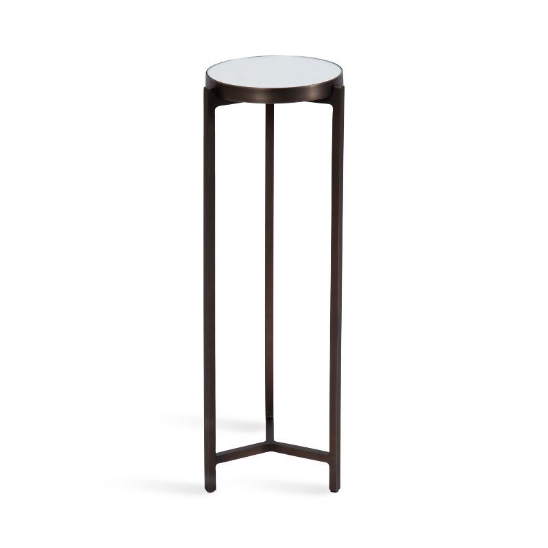 Bronze Metal Mirrored Round Drink Table, 9 x 9 x 23