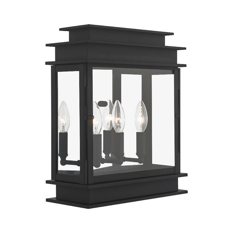 Princeton Classic English 3-Light Outdoor Wall Sconce in Black with Clear Glass