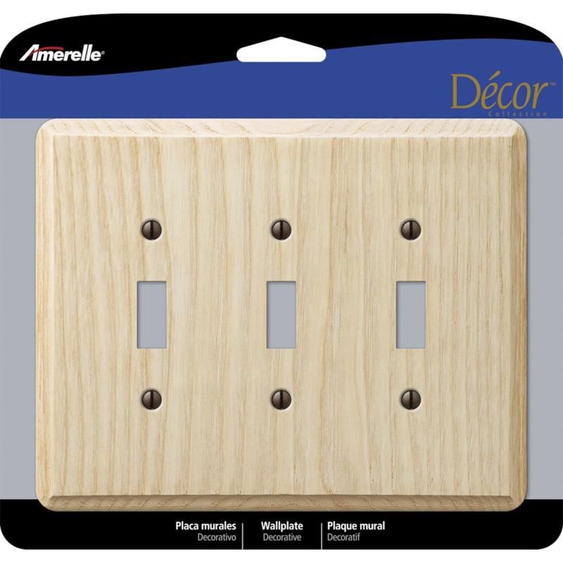 Amerelle Unfinished Beige 3-Gang Wood Toggle Wall Plate