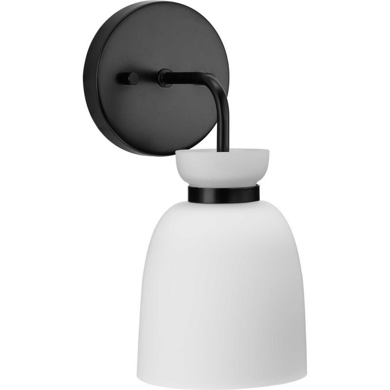 Lexie Matte Black Steel Vanity Light with Opal Glass Shade