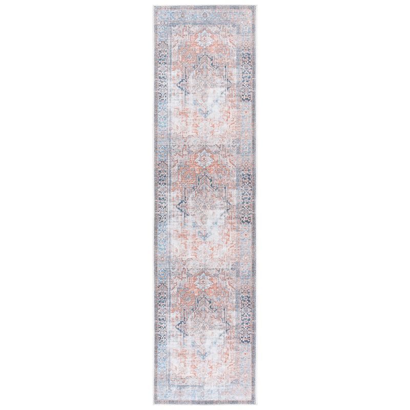 Vintage Blue and Rust Persian Runner Rug