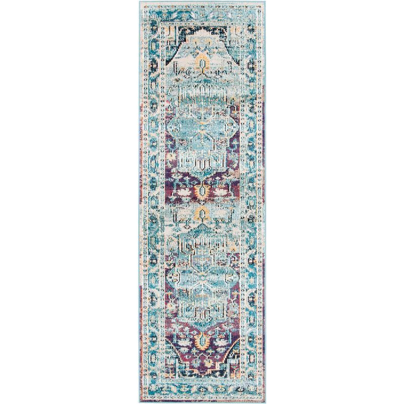 Teal and Purple Synthetic Hand-knotted Round Area Rug