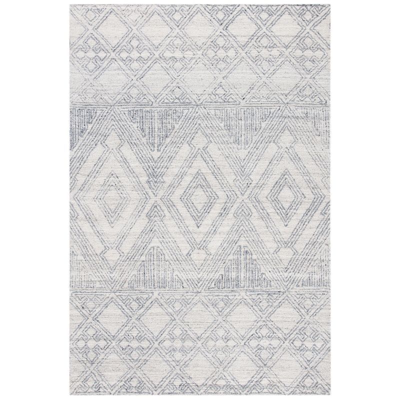 Ivory and Grey Abstract Handmade Wool Area Rug 4' x 6'