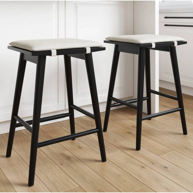 Nathan James Black Wood Saddle Counter Stools with Cushions, Set of 2