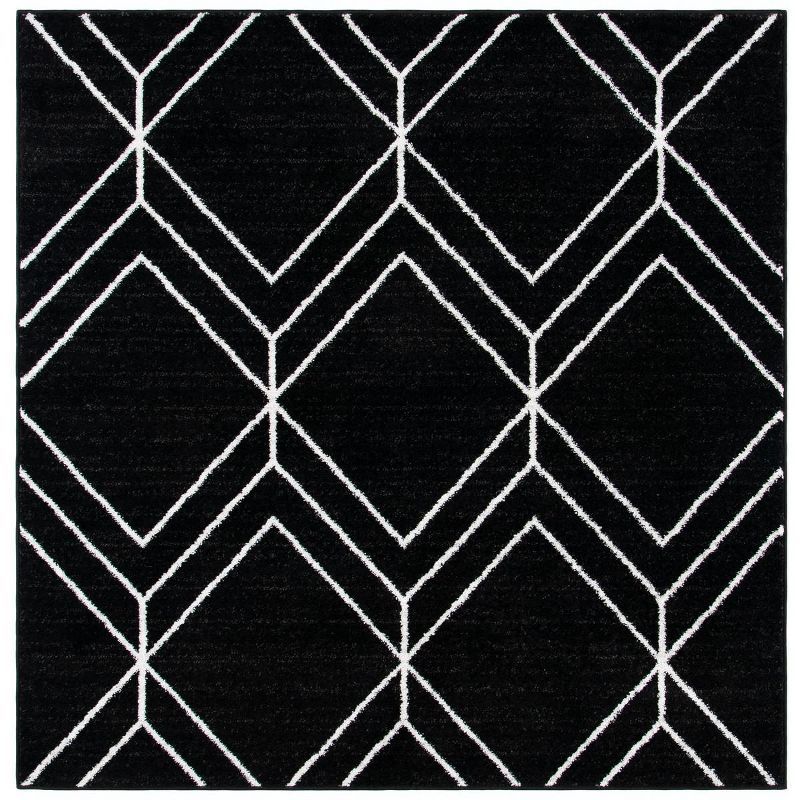 Black and Ivory Geometric 8' x 8' Square Synthetic Area Rug