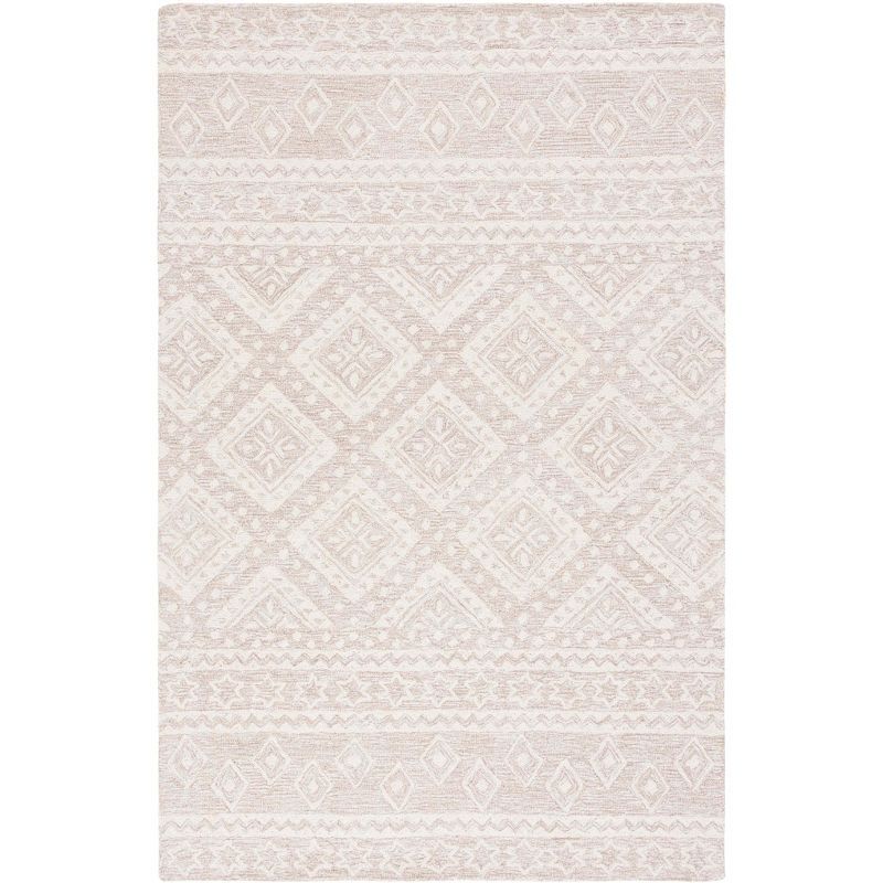 Elegant Beige/Ivory Hand-Tufted Wool Area Rug, 5' x 8'