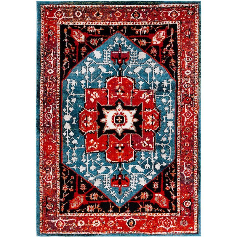 Vintage Red and Blue Synthetic 4' x 6' Persian Area Rug