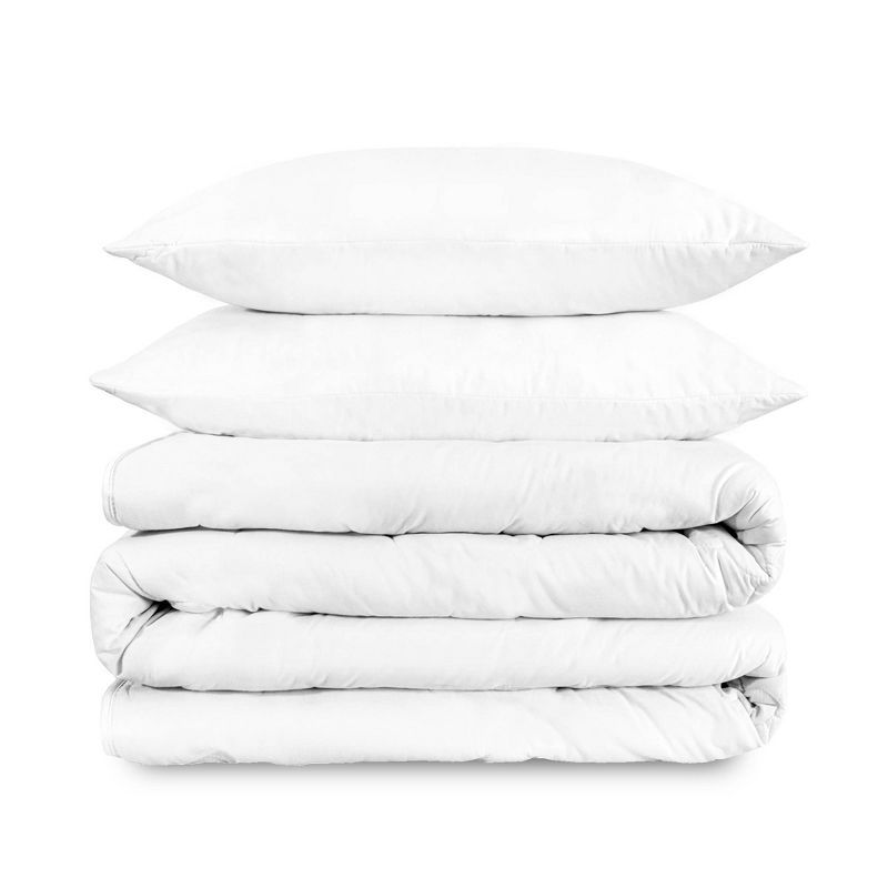 White Cotton Percale Queen Duvet Set with 400 Thread Count