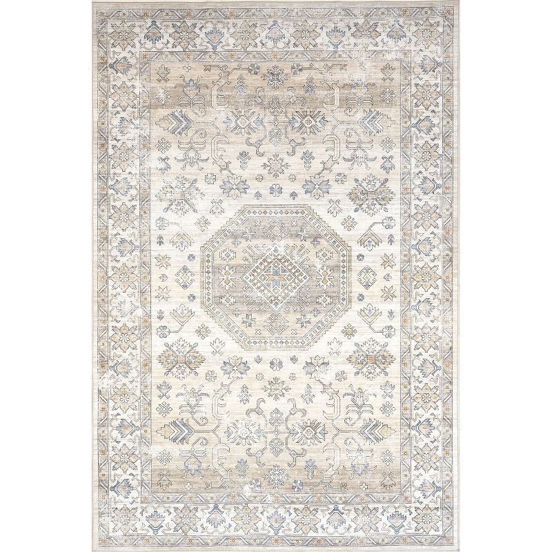 Darby Beige and Ivory Synthetic 9' x 12' Washable Area Rug