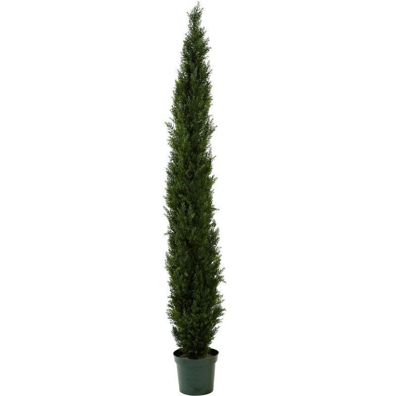 8-Foot Two-Tone Green Silk Cedar Pine Tree in Plastic Pot