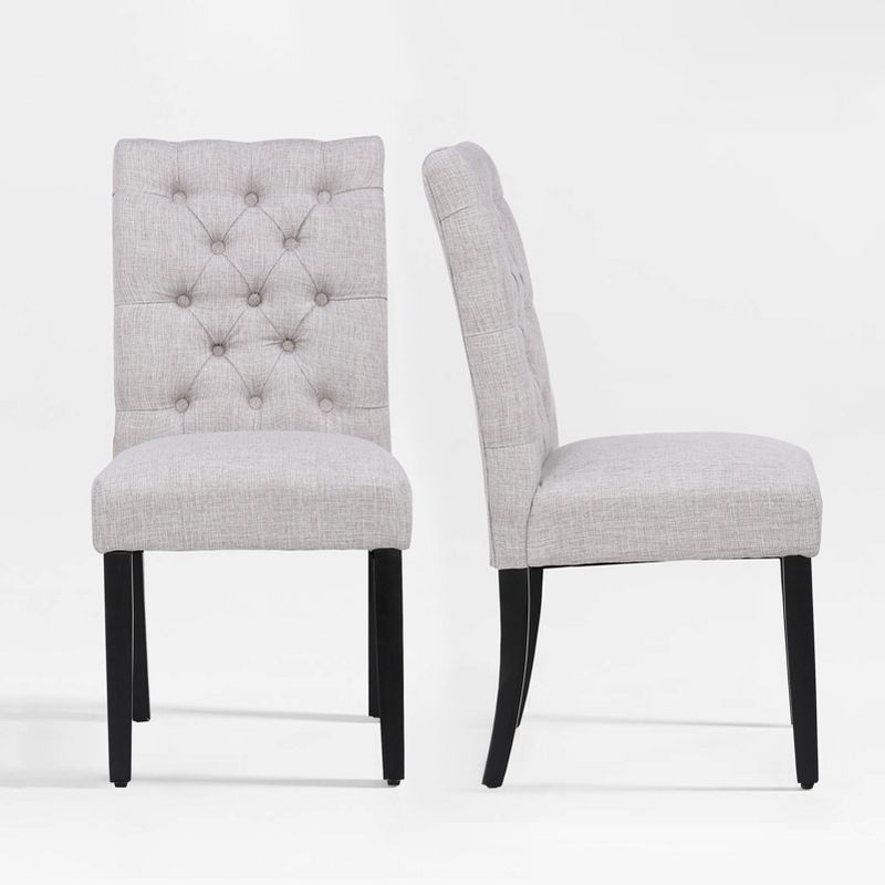 Light Gray Linen Upholstered Parsons Side Chair with Wood Legs