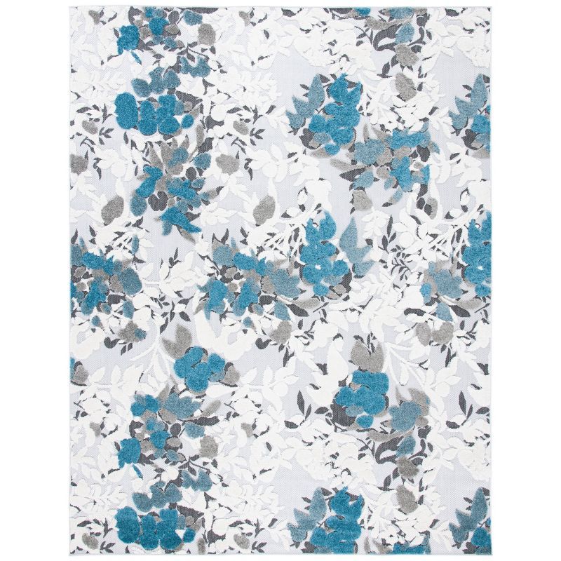 Blue and White Floral 8' x 10' Synthetic Indoor/Outdoor Area Rug