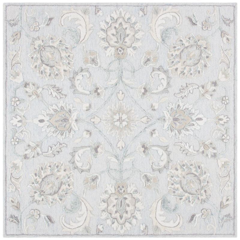 Light Blue and Ivory Square Hand-Tufted Wool Area Rug