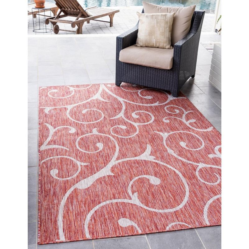 Abstract Elegance 4' x 6' Gray and Orange Synthetic Outdoor Rug