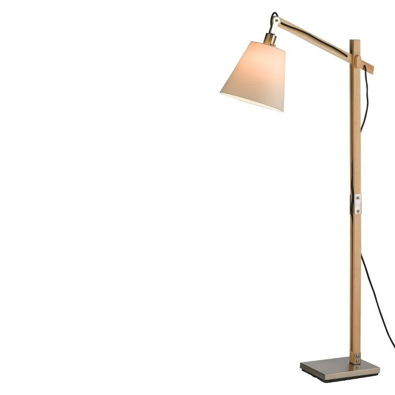 Walden Adjustable Arc Floor Lamp with Off-White Shade and Satin Steel Base