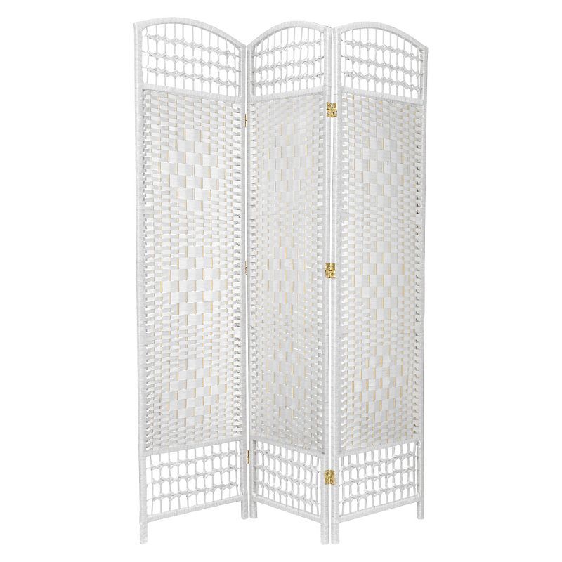 Elegant White Fiber Weave 3-Panel Floor Room Divider