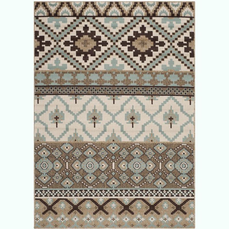 Round Blue Floral 47" Synthetic Indoor/Outdoor Easy-Care Rug