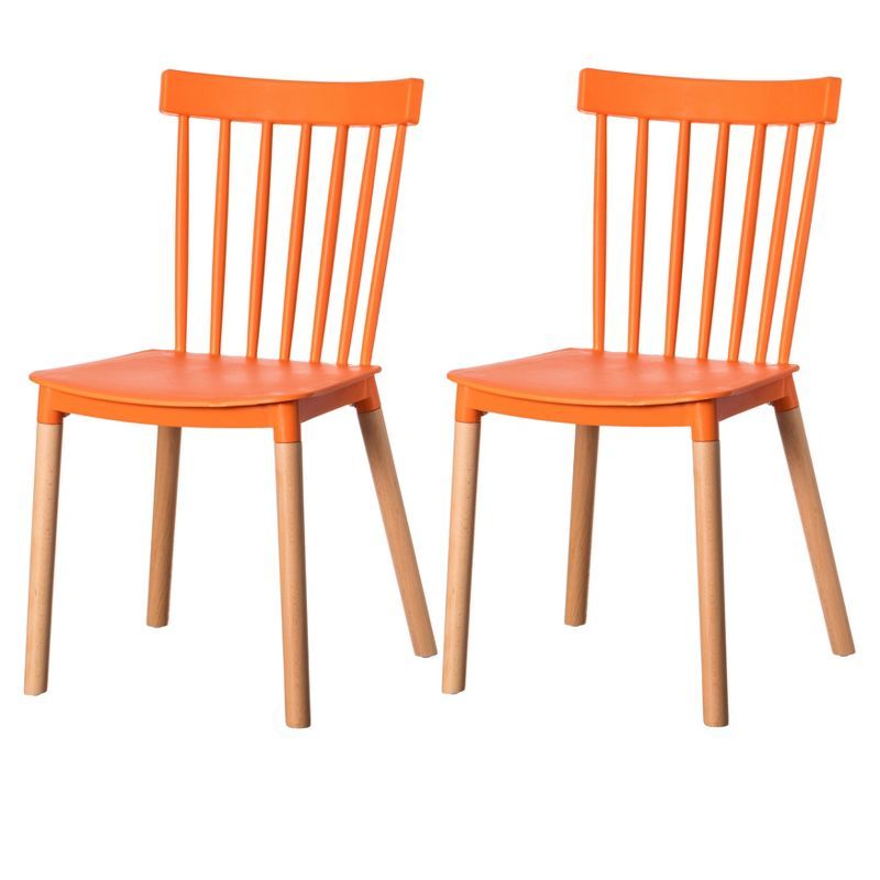 Mid-Century Modern Windsor Side Chair in Matte Orange with Beech Wood Legs