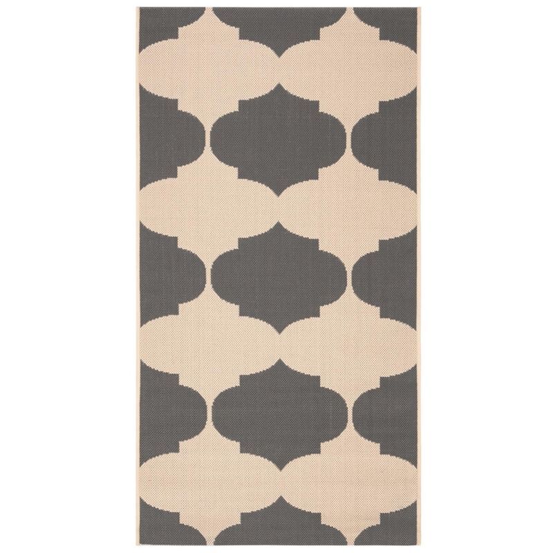 Beige and Anthracite Geometric 2'7" x 5' Indoor/Outdoor Rug