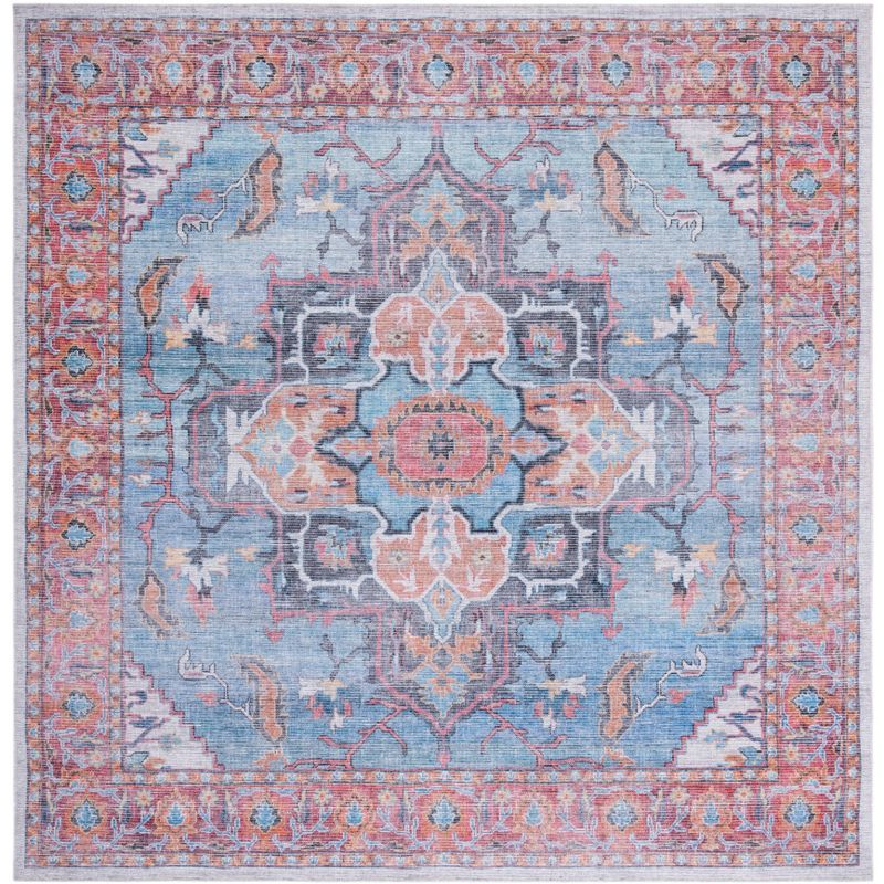 Serapi Elegance Blue/Ivory Hand-Knotted Viscose 6'7" Square Area Rug