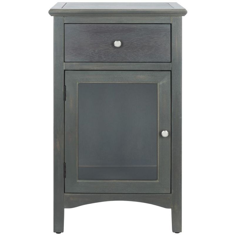 Transitional Ash Grey Elm Wood Nightstand with Glass Storage