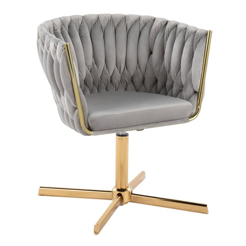 Silver Velvet and Gold Metal Swivel Accent Chair