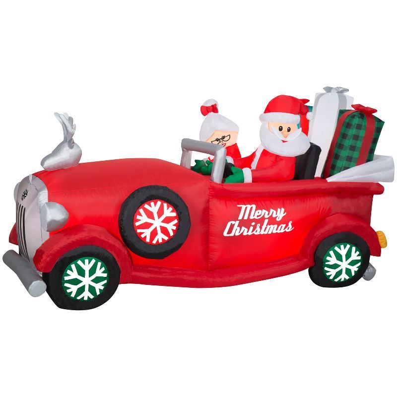 Animated Christmas Inflatable Santa and Mrs. Claus in Red Car, 4 ft Tall