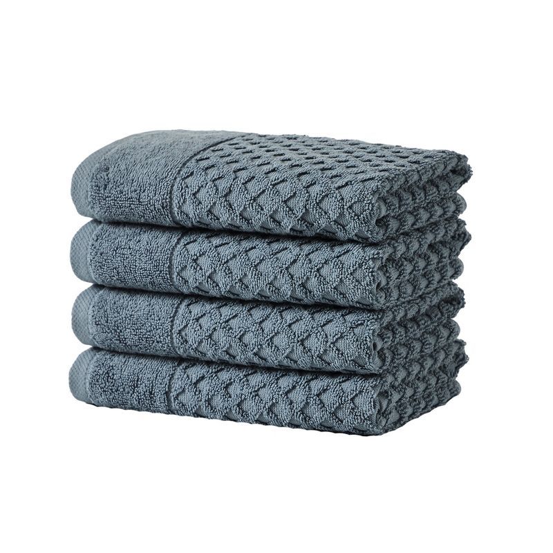 Blue Cotton Diamond Textured 4-Piece Bath Towel Set