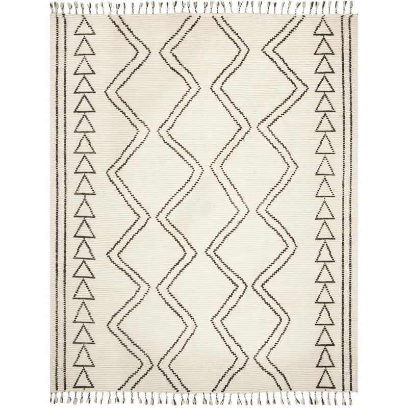 Hand-Knotted Black Geometric Wool Area Rug, 8' x 10'