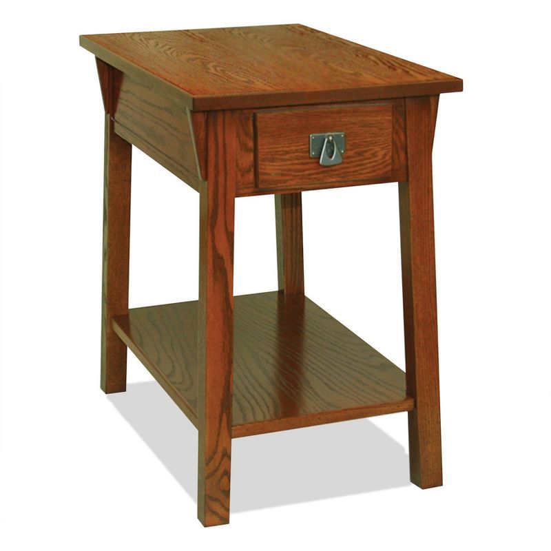 Russet Solid Wood Mission End Table with Drawer and Shelf