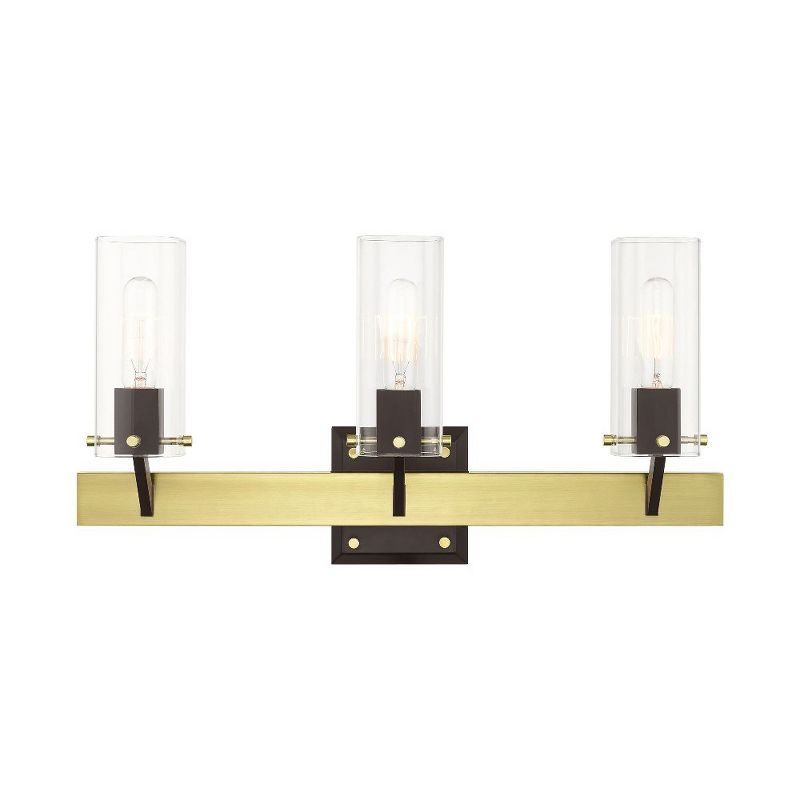 Beckett Mid-Century Modern 3-Light Satin Brass Vanity with Clear Glass