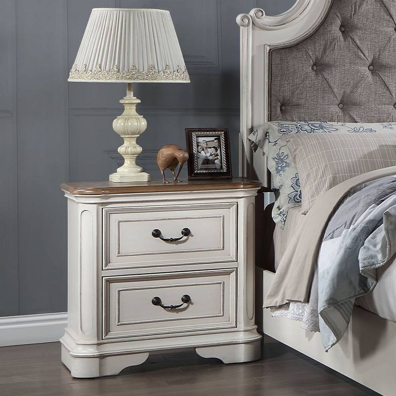 Florian Antique White and Oak 2-Drawer Wooden Nightstand