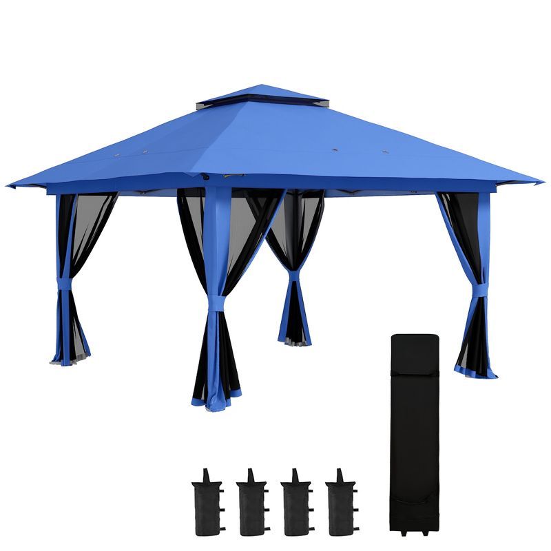 Blue 13' x 13' Pop-Up Canopy Gazebo Tent with Netting and Weight Bags