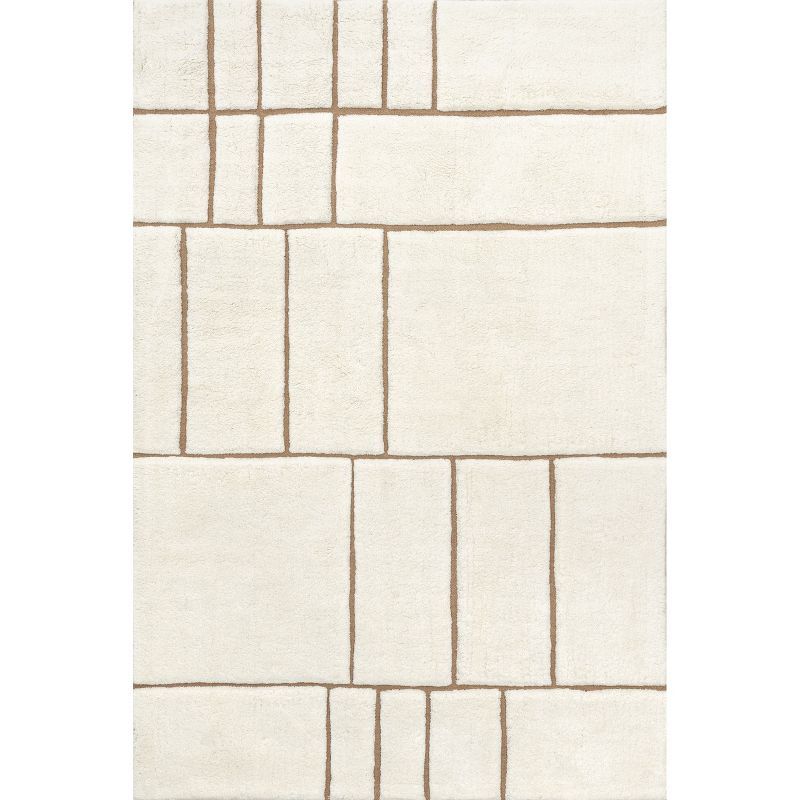 Handmade Ivory Geometric Wool Runner Rug, 2' 6" x 8'