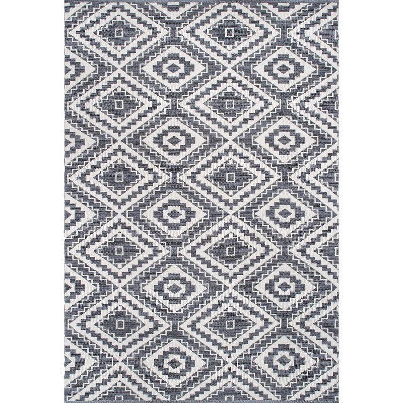 Gray and White Geometric Cotton Rectangular Area Rug, 3' x 5'