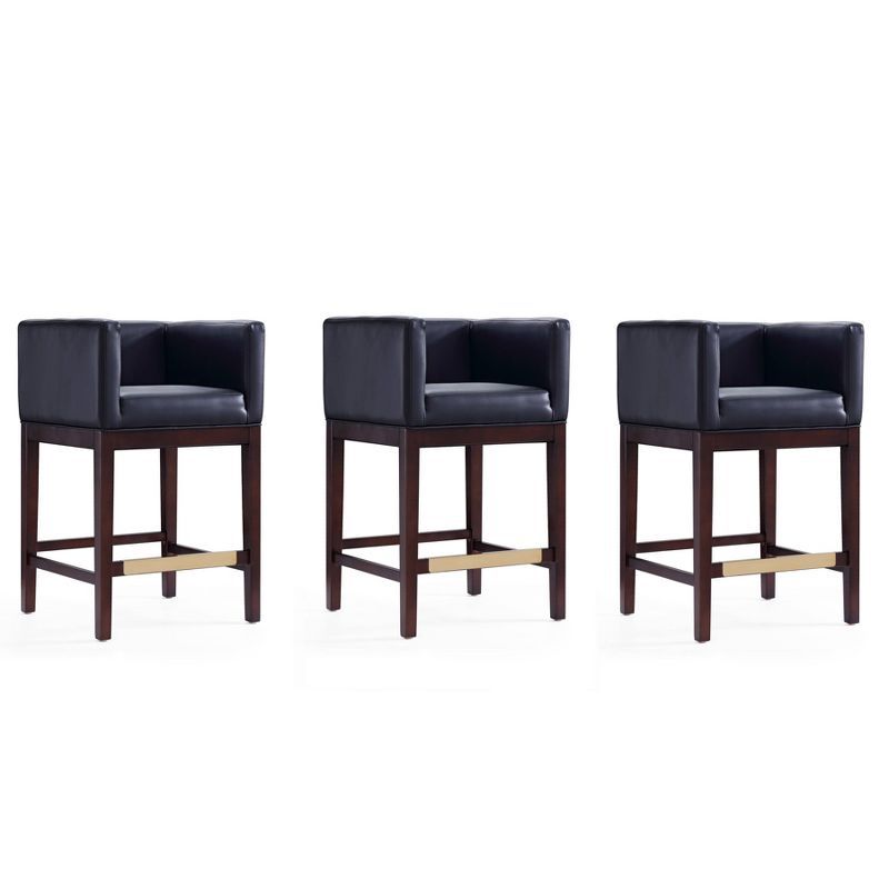 Kingsley Dark Walnut Beech Wood Leather Counter Stools, Set of 3