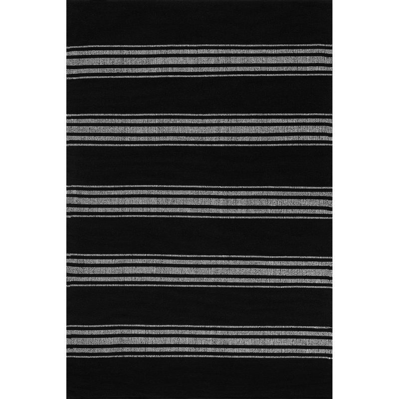 Bergamot Black and White Striped Handmade Cotton Rug