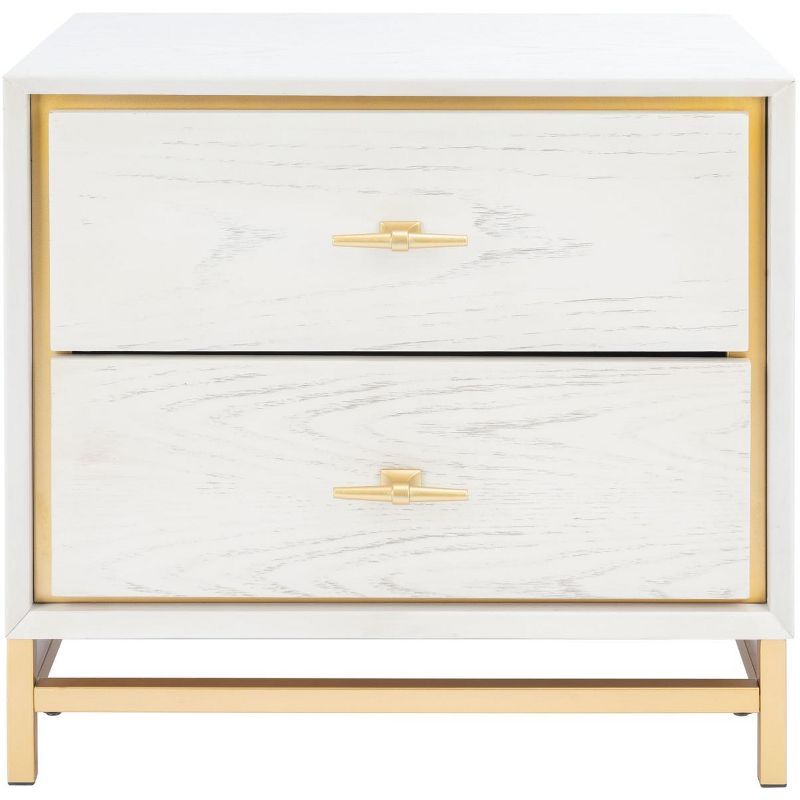 Spellbinding White Washed & Brass 2-Drawer Nightstand