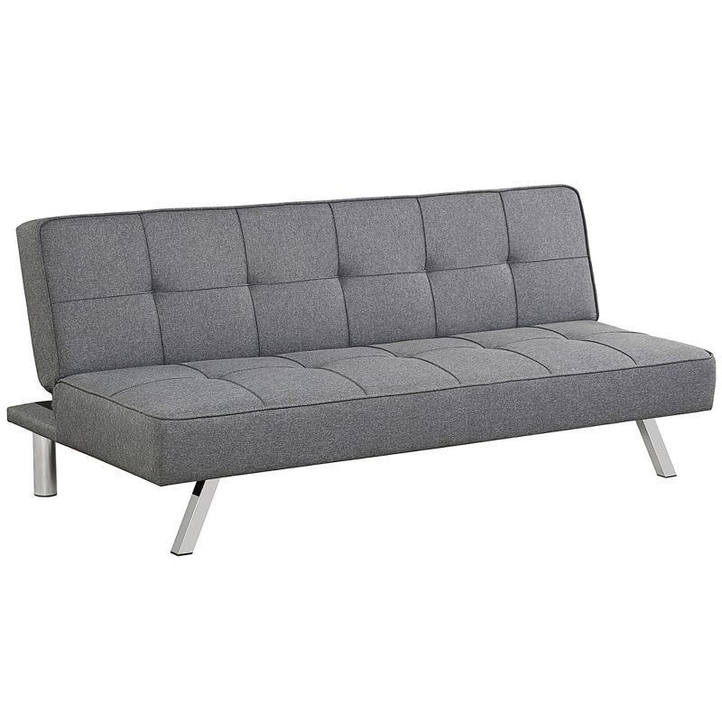 Gray Linen Convertible Sleeper Sofa with Stainless Steel Legs