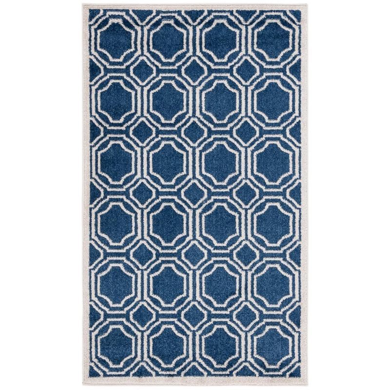 Navy and Ivory Geometric Wool Area Rug 3' x 5'